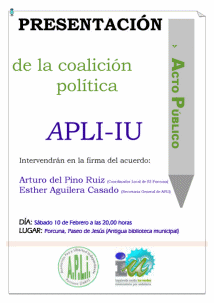 Esta tarde, en un acto público se presentará la coalición política APLI-IU